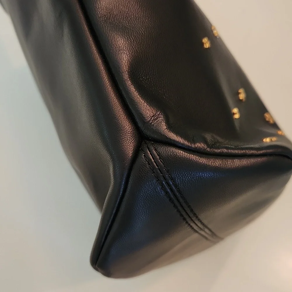 Tory Burch Star Stud Black Leather Tote Bag Purse